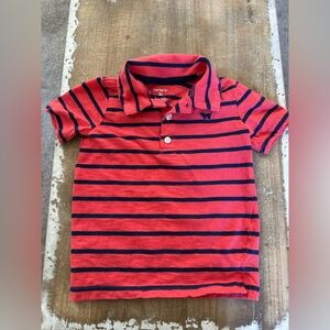 Carter’s 2T Polo shirt Red Coral Navy Blue striped Toddler Boys collared boy